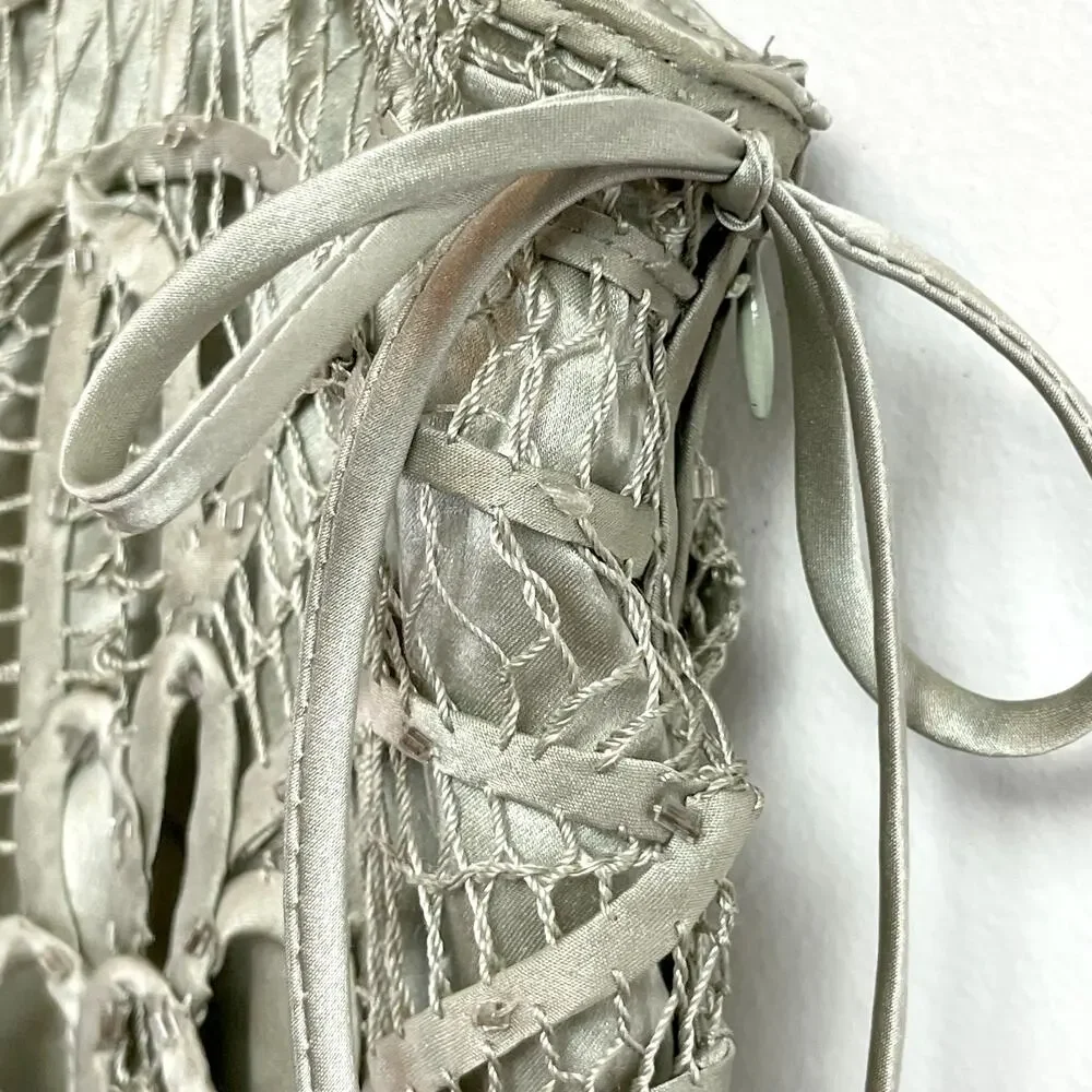 Vintage 90s Silk Crochet Maxi Skirt Large Beaded Fairy Grunge Festival Green - Picture 8 of 12